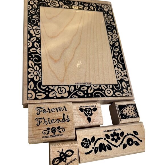 Stampin Up! 2002 Forever Friends Wood-Mounted Rubber Stamp Set With Decorative F - Picture 1 of 2